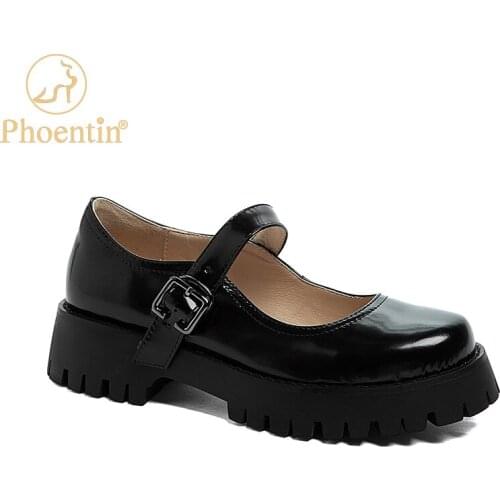 Phoentin Thick Sole Women Shoes Cross Strap Leather Pumps Woman Platform Buckle Medium Heels Round Toe Footwear 2021 New FT1394