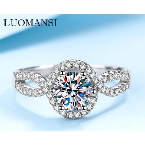 Luomansi Real 1CT Moissanite Ring Woman Finger with GRA Certificate 100-S925 Sterling Silver Jewelry Wedding Party Birthday Gift