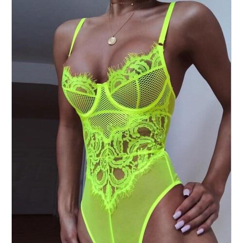 Plus Size One Piece Sexy Lingerie Hot Erotic Teddy Sexy Women Underwear Sheer Lace Sleepwear Sex Costumes Porno Chemise Babydoll