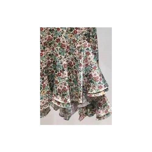 Women Mini Dress Floral Printed Slim Waist V Neck Ruffled Vintage Short Dress 2021 Summer Ladies Robes