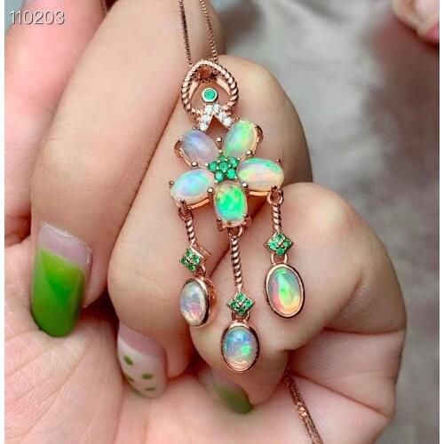 Fashion Flower Tassels Natural Multicolor opal gem Pendant necklace S925 silver Natural gemstone necklace women girl jewelery