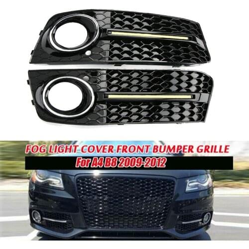 1Pair Front Bumper Fog Light Lamp Cover Grilles Grill with LED DRL Daytime Running Blue Lights for - A4 B8 2009-2012