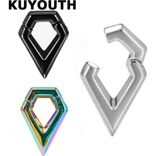 KUYOUTH Top Quality Stainless Steel Rhombus Magnet Ear Weight Stretchers Body Jewelry Earring Piercing Gauges Expanders 2PCS