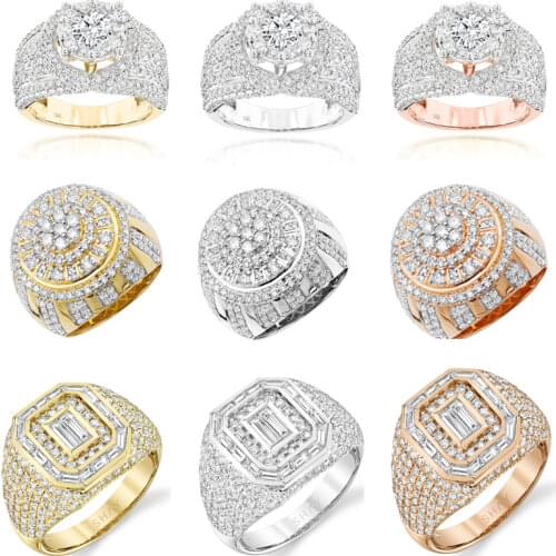 2021 Luxury Jewelry Hot Sale Elegant Geometric Full White Round Zirconia Crystal Male Ring for Women Men Party Jewelry