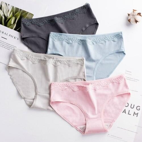 3pcs Pure Cotton Underwear Female Lace Panties Ultra-Thin Antibacterial Breathable Sexy Mid-Waist Summer Briefs
