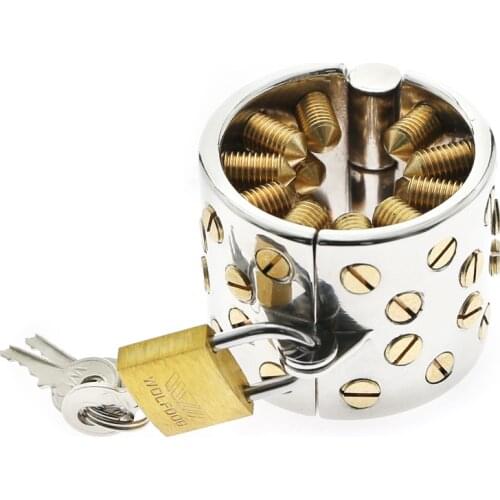 Kalis Teeth 4 Rows Gold Spike Extreme Chastity Device Cock Ring Cock Lock for Men Scrotum Pendant Male Torture Devices BDSM Toys