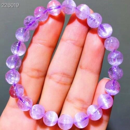 8mm Genuine Natural Purple Kunzite Cat Eye Clear Round Beads Rarest Bracelet Crystal Women Men Bracelet Jewelry AAAAAA