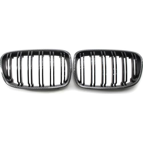 A Pair 2-Line Front Kidney Grille Car Styling Carbon Fiber Texture Frame For BMW F20 F21 2010-2014 Racing Grille Car Accessories