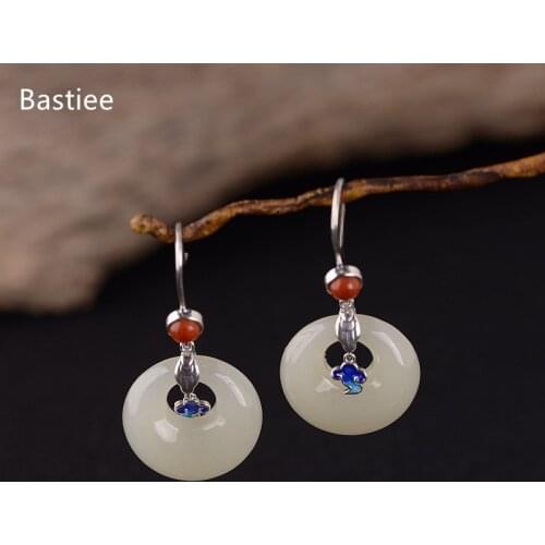 Bastiee Earrings For Women Vintage Silver 925 Jewelry Korean Earrings Jade Dangle Earrings Silver Earrings Geometric