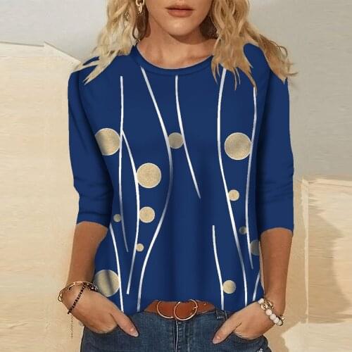 40# Dot Printed Long Sleeve Blouses Top Womens Fashion Round Neck Retro Tee Shirt Loose Casual Womens Shirt Рубашка Женская