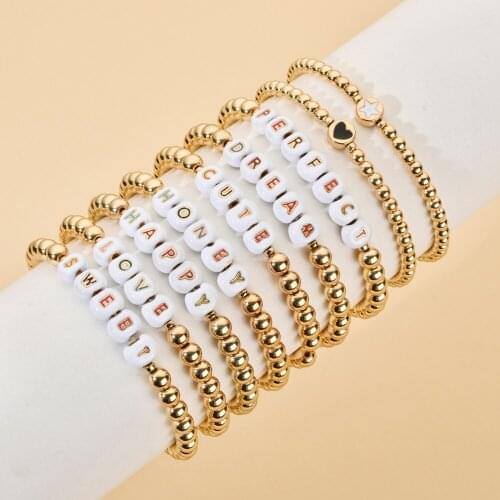 Boho Style Gold Color Beads Letter Bracelets For Women Family Jewelry Wholesale Women DIY Letter Bohemia Beads Bracelet Handmade