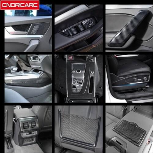 Carbon Fiber Style Center Console Gearshift Panel Cover Trim Door Handle Decoration Decals For Audi Q5 FY 2018 2019 Car Styling