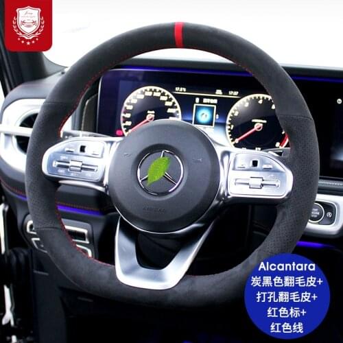 Black Suede Car Steering wheel cover for Mercedes-Benz C200 GLC 260E 300L CLA 220 GLE 450 real Alcantara Flip Fleece Cover