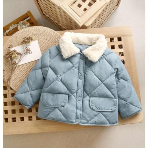 Kids Winter Jacket Children Jackets Blue Girls Baby Clothes Kids Babys Faux Fur Rabbit Fur Collar Outerwear Boys Outerwears