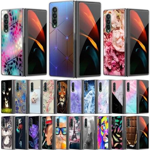 For Samsung Z Fold 3 Case Hard PC Plastic Marble Phone Cover for Samsung Galaxy Z Fold3 5G Case Bumpers 6.7 Shockproof Coque Cat