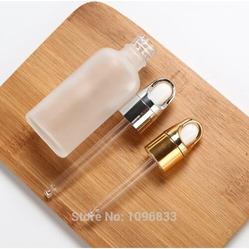 30ML Dropper Bottle Frosted Glass Silver Cap Gold Lid Essence Stoste Cosmetic Packaging Empty Essential Oil Bottles 25pcs/Lot