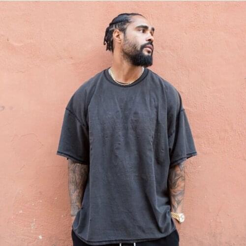 New Men tshirt Solid color mens cotton T-shirt Hip hop street Oversized t shirt Retro Loose Harajuku Short Sleeve T-shirt