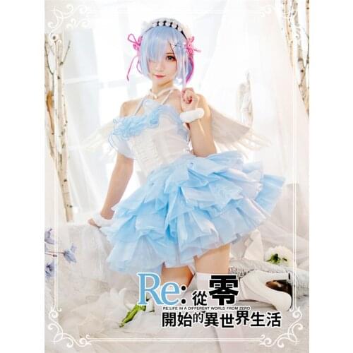 Hot Anime Re:Life In A Different World From Zero Rem Cosplay Costume Lovely Angle Formal Dress Activity Party Role Play Clothing