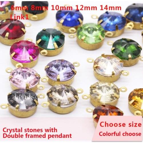 All Sizes Colors Rivoli round crystal stones double Daggle Beads pendant with gold casting diy shoes jewelry accessories