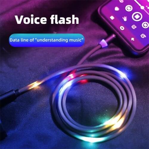 Smart Voice Control Lighting Beat Data Cable Magnetic Suction round 360-Degree Rotating LED Luminous Voice Control Data Cable