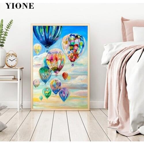 Colorful Floating Hot Air Balloon Oil Painting Modern Abstract Landscape Canvas Picture Wall Art Poster Prints for Bedroom Decor