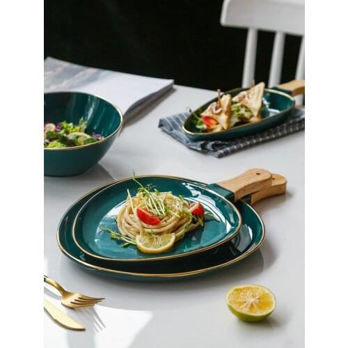 Ceramic tableware dinner plate with handle creative cheese baked rice plate salad home ceramic baking plate western food plate
