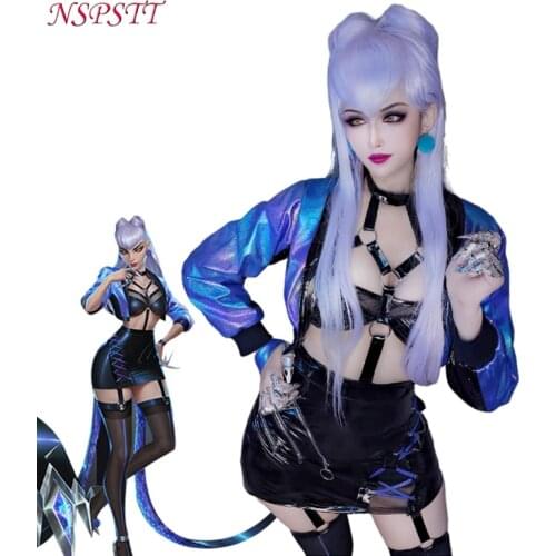 NSPSTT LOL KDA Evelynn Cosplay Costume LOL KDA ALL OUT Cosplay Costume Evelynn Outfit Women Uniform Bra Coat Skirt