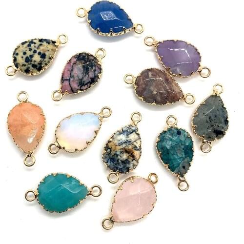 Natural Stone Pendant New Drop Shape Cut Bread Edge Double Hole Blue Crystal Colorful Stone Pendant Elegant Ladies Accessory