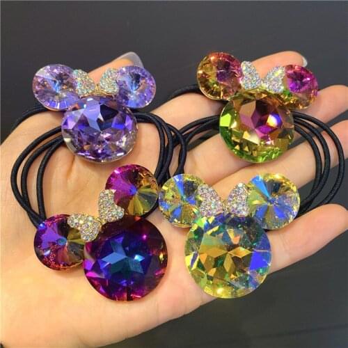 Cute Girls Elastic Hair Band Square Elegant Rhinestone Shiny Crystal Gem Hair Accessories Scrunchies Pearl Hair Ties Wholesale