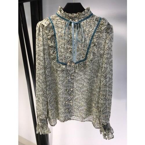 Fashion 2021 new ladies long sleeve sexy bow floral shirt 0119