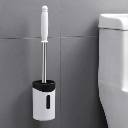 Stainless Steel Long Handle Toilet Brush Corner Cleaning Brush Tools Set Bathroom Wall-mounted Holder with Base WC Accessories