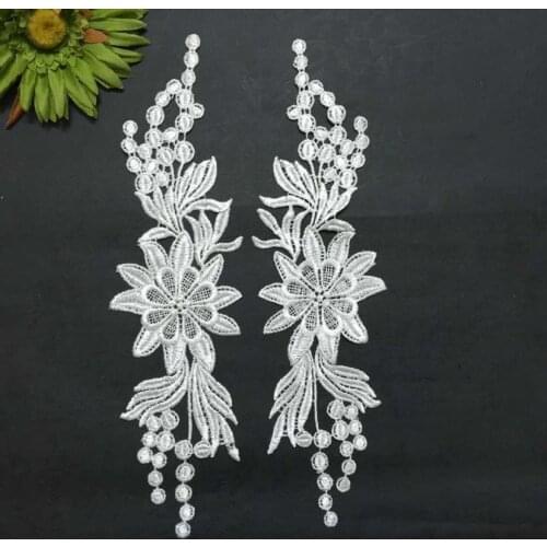 32*8.5cm 5pair/lot patches for clothing, flower water soluble guipure lace patches for wedding,fabric lace applique trim