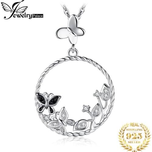 Butterfly Flower Natural Spinel Pendant Necklace 925 Sterling Silver Gemstones Choker Statement Necklace Women No Chain