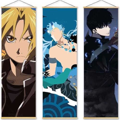 Hang Painting Modern Fullmetal Alchemist Wall Art Picture Wooden Scroll Print Canvas Japanese Anime Poster Home Decor Bedroom
