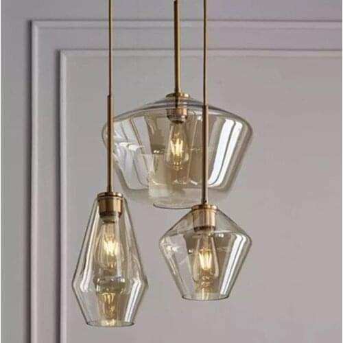 Post Modern Glass Pendant Light Stainless Steel Diamond Shape Kitchen Hanging Lamp Loft Hanglamp Living Room Pendant Lamp