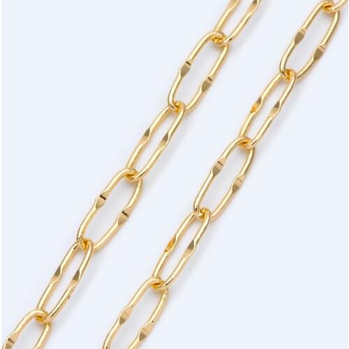 Gold plated Brass Cable Chains, Long Oval Link 5.5x15mm For Jewelry Making DIY(#LK-406)/ 1 Meter=3.3 ft