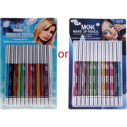 Professional Eye Shadow Lip Liner Eyeliner Pen Pencil Makeup 1 Set 12 Color R3MF