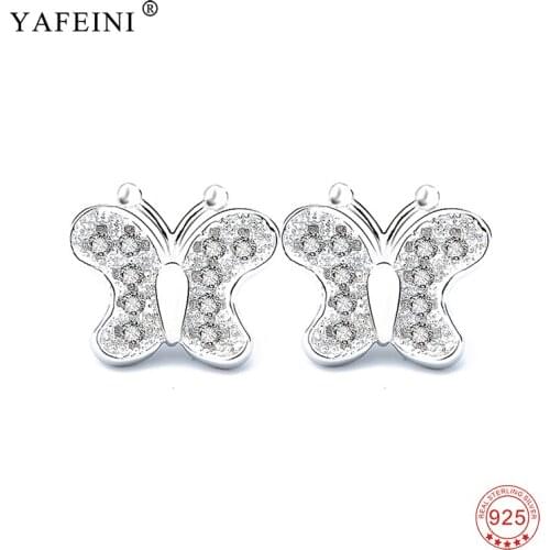 925 Sterling Silver Earring Luxury Crystal Butterfly Charming Women Stud Earrings High Quality Fashion Jewelry
