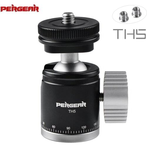 PERGEAR TH5 Tripod Monopod Ball Head Cold Shoe 360 Degree Fluid Rotation with 1/4" to 3/8" Srew Adapters for Camera Photography