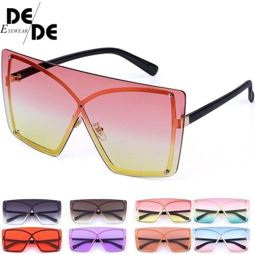Brand Shades Pink Yellow Square Sunglasses For Women Double Color One Pieces Flat Sun Glasses Men Alloy Rimless Eyewear