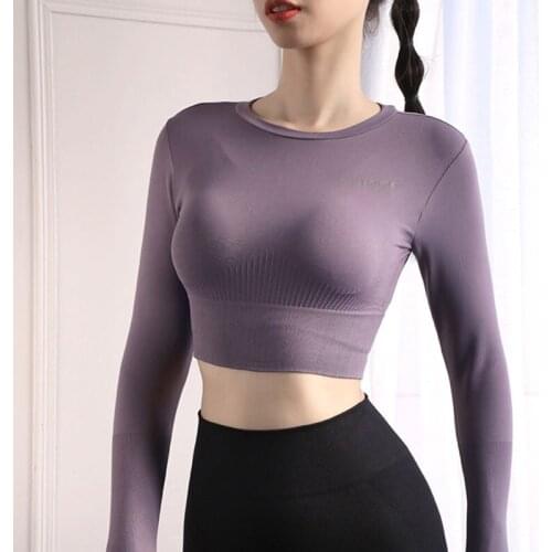 SALSPOR Yoga Sports Shirts Women Fitness Breathable Push Up Long Sleeve Crop Top Bodybuilding Workout Slim Fit Sweatshirt