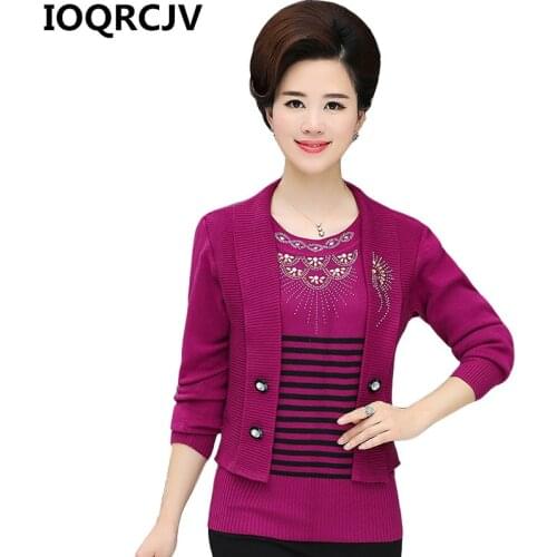 2019 Sweater Women Autumn and Winter Fashion Pullover Knitted Fake Two-piece Cashmere Sweater Elegant Slim Stripe Sweaters Mujer