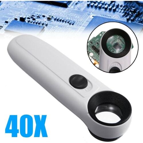 40X Magnifying Magnifier Map Magnifier Glass Jeweler Eye Jewelry Loupe Loop With 2 LED Light For Home Office And Travel