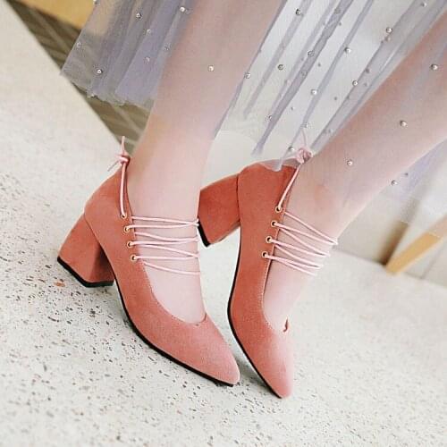 Big Size ladies high heels women shoes woman pumps Hundred-set pointed heavy-heeled single shoes