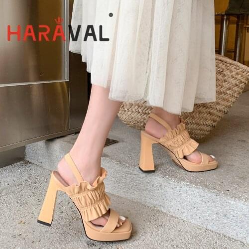 HARAVAL Women Sandals Shoes High Heels Platform Elgant Sexy Shoes Summer White Brown Casual Lady High Quality Footwear B315