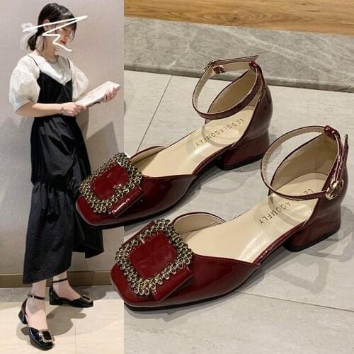 Pop Crystal Autumn Vogue Women High Heels Thick Heels Wedding Party Shoes for Women Pop Square Toe PU Women Pumps Shoes Sexy