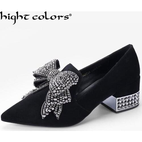 Women 2021 Elegant Fashion Shiny High Heels Bling Crystal Bow Tie Pointed Toe Pumps Lady Shoes Ta-622