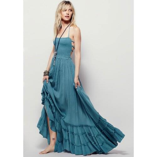 Happie Queens women solid sleeveless beach backless Bohemian maxi dress Ladies strapless cotton Boho sundress vestidos
