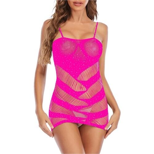 Women Sexy Underwear Fashion Net Dress Hot Drill Sexy Lingerie Porno Sensual Lingerie Woman Hip Wrap Nightdress Erotic Dresses