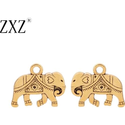 ZXZ 20pcs Antique Gold Tone Lucky Elephant Charms Pendants Beads 2 Sided for Necklace Bracelet Jewelry Making Findings